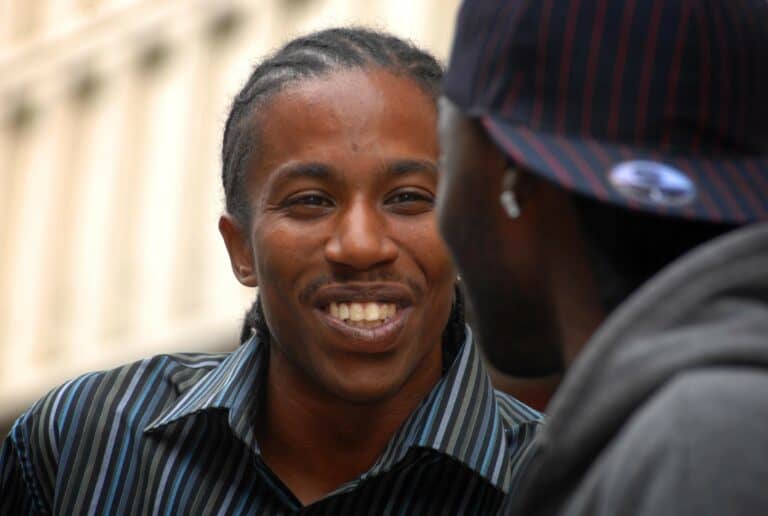 a close-up of a man smiling